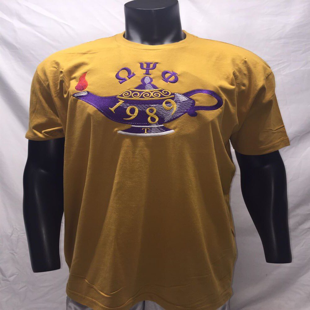 Stunning Omega Psi Phi Lampados Full Front Old Gold